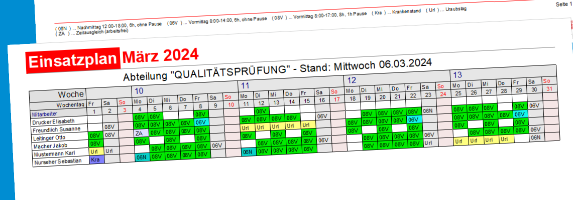 Ausdruck des Einsatzplans