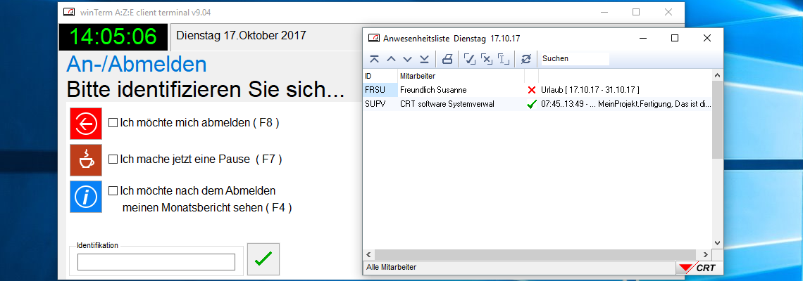 WinTerm im Projektmodus mit Anwesenheitsliste